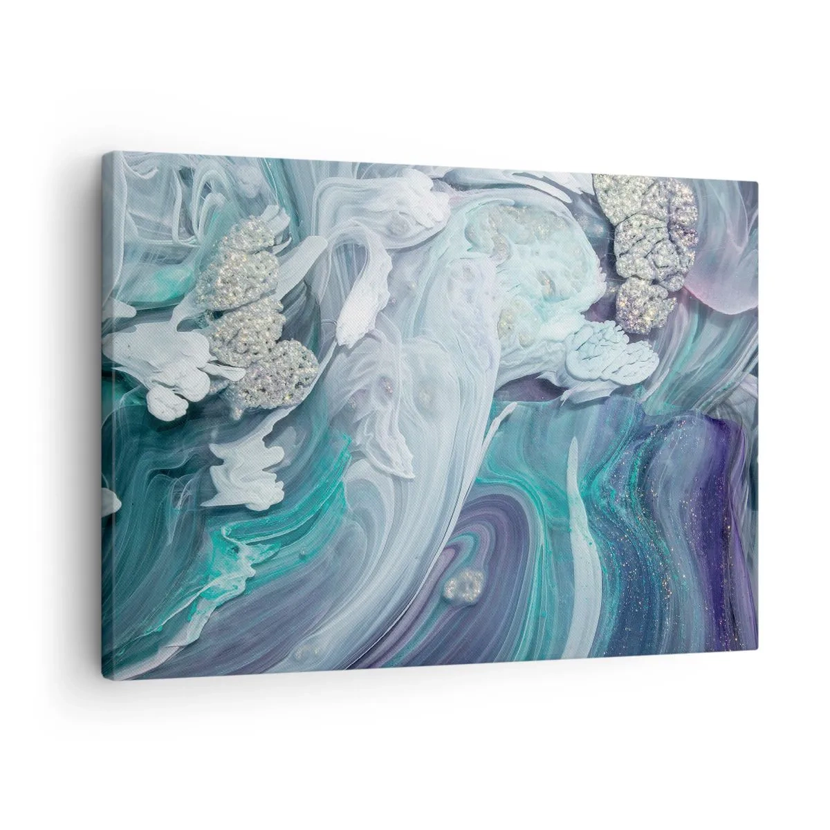 Obraz na płótnie - Abstrakcyjne wiry w odcieniach błękitu i bieli - 70x50cm - Nurty błękitu - Nowoczesna dekoracja ścienna do salonu i sypialni ARTTOR