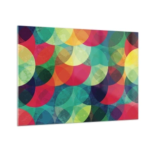 Obraz na szkle - Kolorowe, nakładające się półkola w intensywnej palecie barw - 100x70cm - Wtęczowstąpienie - Nowoczesna dekoracja ścienna do salonu, kuchni i sypialni ARTTOR