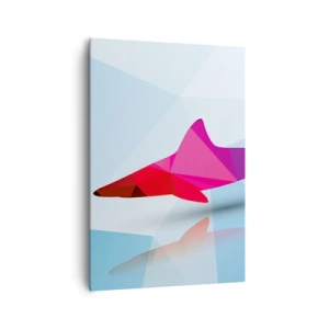 Obraz na płótnie - Geometryczna sylwetka rekina w odcieniach różu i niebieskiego - 70x100cm - Rekin w krystalicznej przestrzeni - Nowoczesna dekoracja ścienna do salonu i sypialni ARTTOR