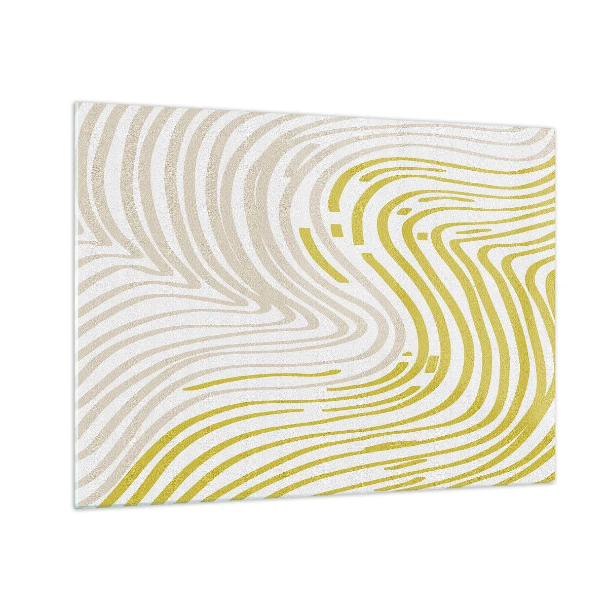 Obraz na szkle - Organiczne linie w odcieniach beżu i limonki na białym tle - 70x50cm - Kompozycja z łagodnym ugięciem - Nowoczesna dekoracja ścienna do salonu i sypialni ARTTOR