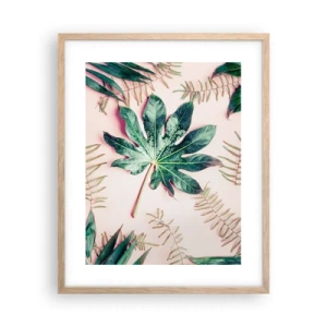 Plakat w ramie jasny dąb - Studium zieleni na różowym tle - 40x50 cm