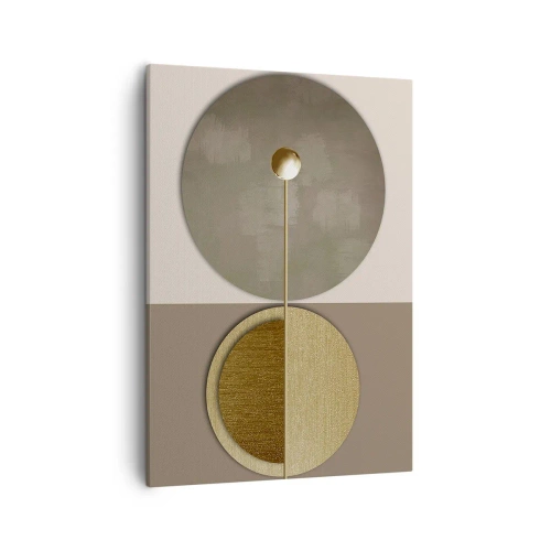 Obraz na płótnie - Nowoczesna kompozycja geometryczna z okręgami w odcieniach beżu, złota i brązu - 50x70cm - Doskonała równowaga - Nowoczesna dekoracja ścienna do salonu, kuchni i sypialni ARTTOR