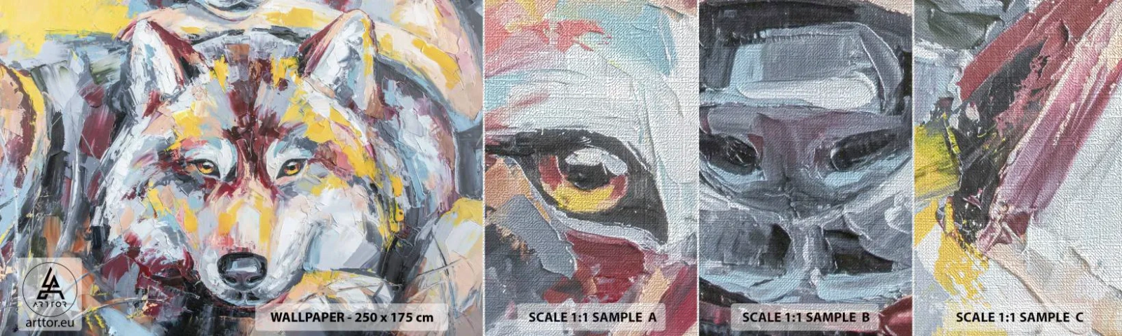 Fototapeta Próbka Premium Canvas - Spokój wśród bliskich - Abstrakcja, Wilk, Malarstwo - 100x30 cm