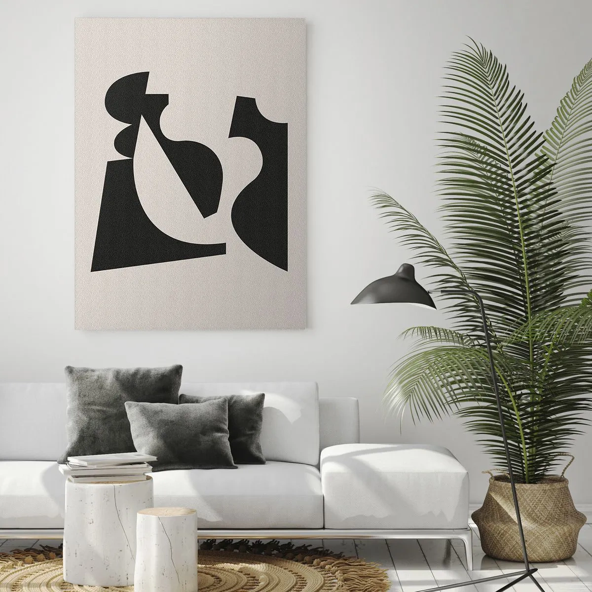 Obraz na szkle - Abstrakcyjna kompozycja geometryczna w czerni i bieli - 80x120cm - Do samodzielnego składania - Nowoczesna dekoracja ścienna do salonu i sypialni ARTTOR