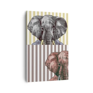 Obraz na płótnie - Słoń w garniturze na tle beżowych pasów - 80x120cm - Elegancki z natury - Nowoczesna dekoracja ścienna do salonu i sypialni ARTTOR