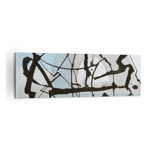 Obraz na płótnie - Abstrakcyjne linie i kształty w błękicie i czerni - 160x50cm - Mimo wszystko błękitny - Nowoczesna dekoracja ścienna do salonu i sypialni ARTTOR