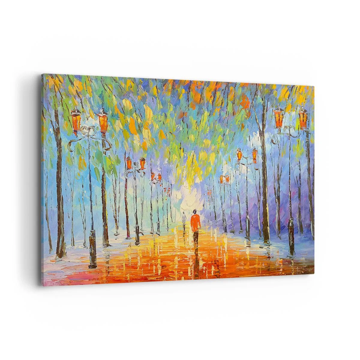 Obraz na płótnie - Malowniczy spacer wśród latarni w deszczową noc - 120x80cm - Nocna piosenka deszczu - Nowoczesna dekoracja ścienna do salonu, kuchni i sypialni ARTTOR