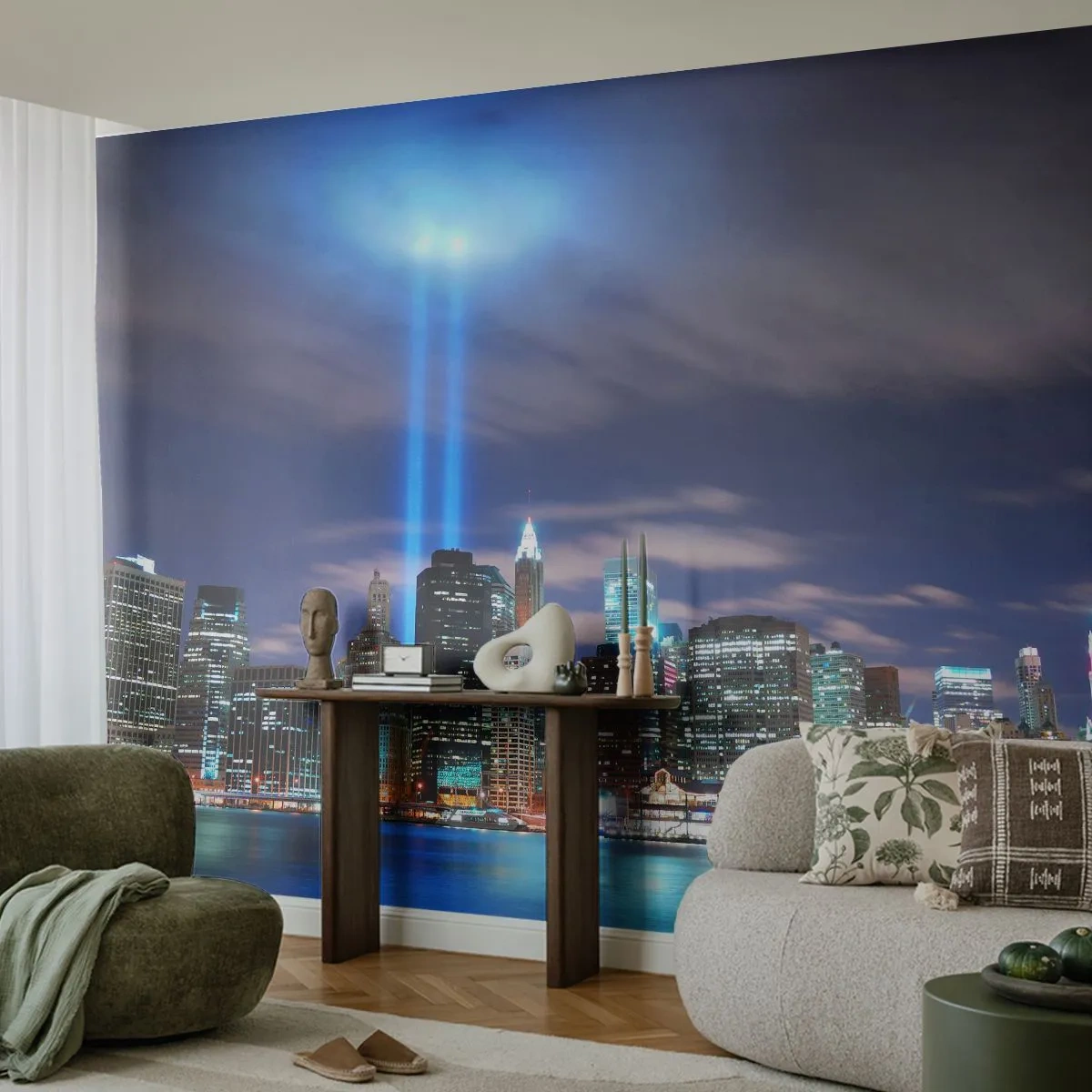 Fototapeta Premium Canvas - Światłem dosięgnąć nieba - Miasto, Nowy York, Architektura - 300x210 cm
