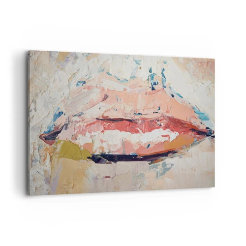 Obraz na płótnie - Abstrakcyjna kompozycja przedstawiająca kobiece usta w pastelowych barwach - 120x80cm - Budzi zmysły - Nowoczesna dekoracja ścienna do salonu, kuchni i sypialni ARTTOR