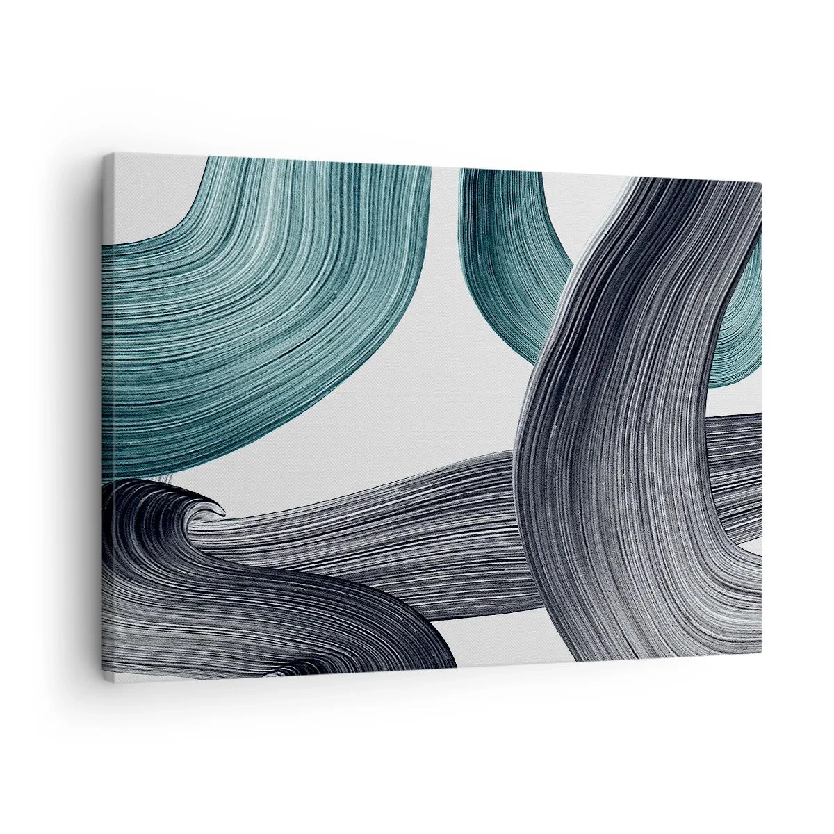 Obraz na płótnie - Płynne abstrakcyjne linie w odcieniach zieleni i szarości - 70x50cm - Szmaragdowe i czarne szlaki - Nowoczesna dekoracja ścienna do salonu i sypialni ARTTOR