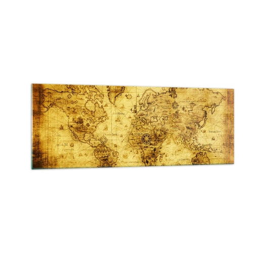 Obraz na szkle - Starożytna mapa świata w stylu vintage - 140x50cm - Dziwny jest ten świat - Nowoczesna dekoracja ścienna do salonu i sypialni ARTTOR