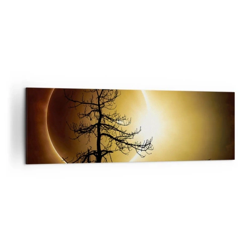 Obraz na płótnie - Zaćmienie słońca z sylwetką drzewa na pierwszym planie - 160x50cm - Całkowite zaćmienie - Nowoczesna dekoracja ścienna do salonu i sypialni ARTTOR
