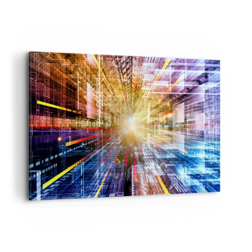 Obraz na płótnie - Dynamiczne światła w futurystycznym korytarzu - 100x70cm - Świetlny korytarz - Nowoczesna dekoracja ścienna do salonu, kuchni i sypialni ARTTOR