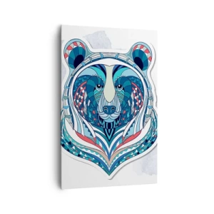 Obraz na płótnie - Geometryczny niedźwiedź w odcieniach niebieskiego i czerwonego - 80x120cm - Eviva Grenlandia! - Nowoczesna dekoracja ścienna do salonu i sypialni ARTTOR