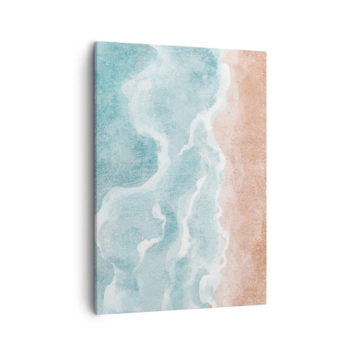 Obraz na płótnie - Obraz przedstawiający plażę i falujące morze w pastelowych barwach - 50x70cm - Abstrakcja obłoczna - Nowoczesna dekoracja ścienna do salonu, kuchni i sypialni ARTTOR