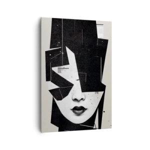 Obraz na płótnie - Abstrakcyjna kompozycja twarzy kobiety w czerni i bieli - 70x100cm - Głęboko ukryte - Nowoczesna dekoracja ścienna do salonu i sypialni ARTTOR