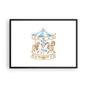 Plakat w czarnej ramie - Karuzela w pastelowych kolorach na białym tle - 70x50cm - Słodkie dzieciństwo - Nowoczesna dekoracja ścienna do salonu i sypialni ARTTOR