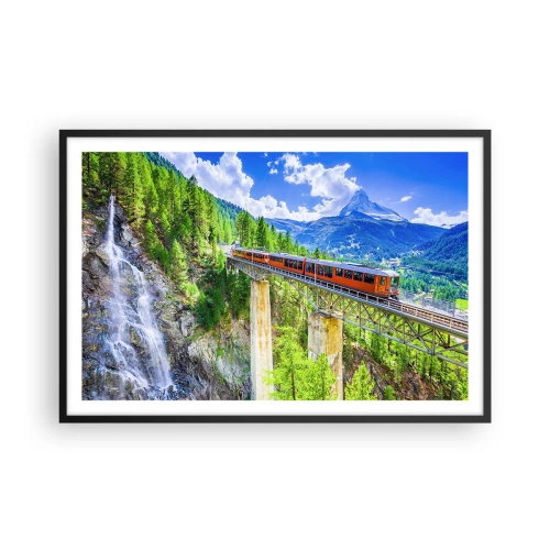Plakat w czarnej ramie - Kolej na Alpy - 91x61 cm