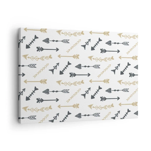 Obraz na płótnie - Minimalistyczny wzór ze strzałami w beżowej i szarej kolorystyce - 70x50cm - Sen łucznika - Nowoczesna dekoracja ścienna do salonu i sypialni ARTTOR