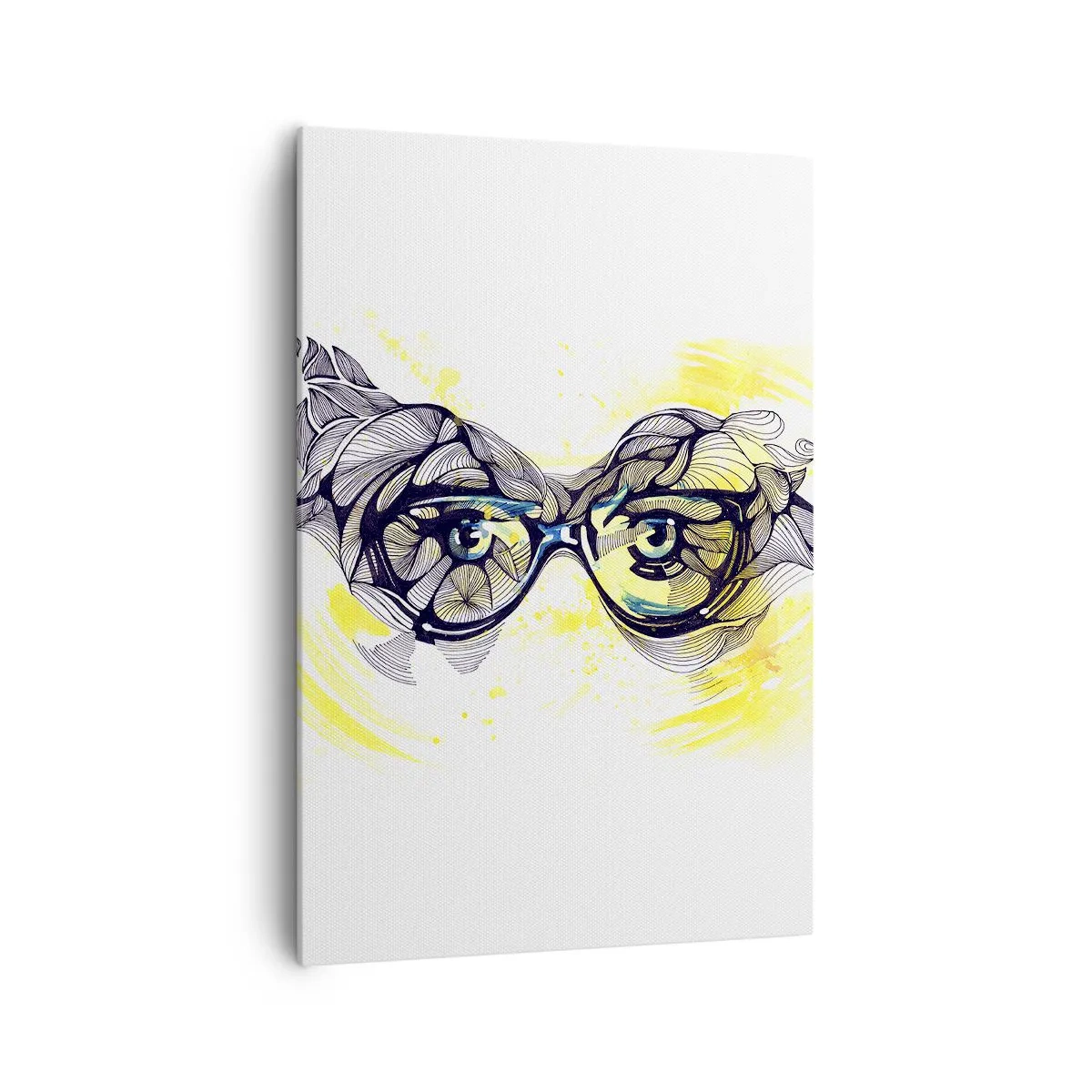 Obraz na płótnie - Artystyczna grafika okularów z wyrazistymi oczami - 70x100cm - Przez błękitne okulary - Nowoczesna dekoracja ścienna do salonu i sypialni ARTTOR
