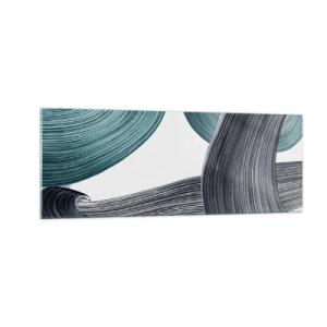 Obraz na szkle - Płynne abstrakcyjne linie w odcieniach zieleni i szarości - 140x50cm - Szmaragdowe i czarne szlaki - Nowoczesna dekoracja ścienna do salonu i sypialni ARTTOR