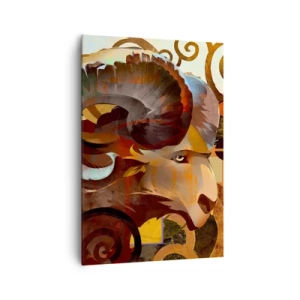 Obraz na płótnie - Symboliczny baran w abstrakcyjnej kompozycji - 70x100cm - Magie - religie - rytuały - Nowoczesna dekoracja ścienna do salonu i sypialni ARTTOR