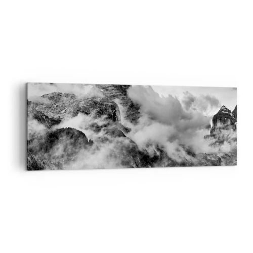 Obraz na płótnie - Czarno-biały widok gór otoczonych chmurami - 140x50cm - Piękne i okrutne - Nowoczesna dekoracja ścienna do salonu i sypialni ARTTOR