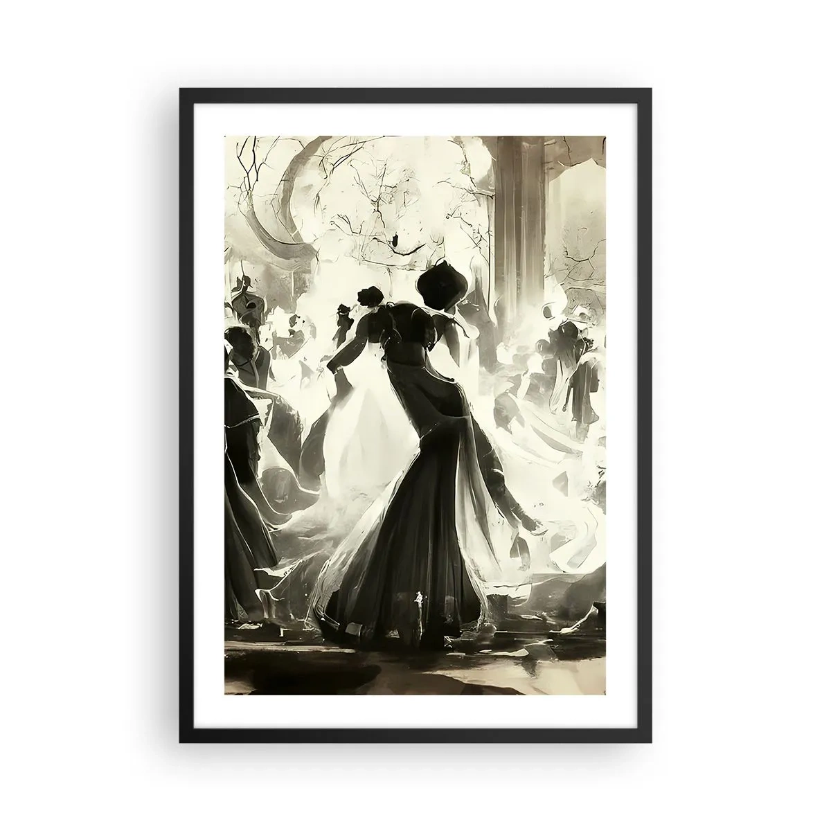 Plakat w czarnej ramie - Elegancki bal w czerni i bieli - 50x70cm - Wielka maskarada - Nowoczesna dekoracja ścienna do salonu i sypialni ARTTOR