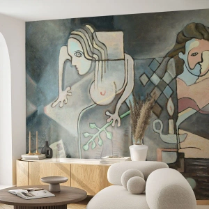 Fototapeta Premium Canvas - Abstrakcyjne postacie w symbolicznej kompozycji o głębokiej treści - 100x70cm - Mozaika ducha i materii - Nowoczesna dekoracja ścienna do salonu i sypialni ARTTOR