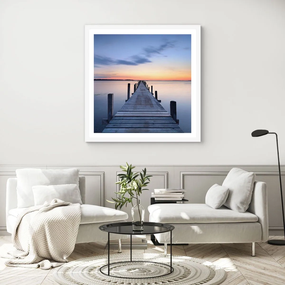 Plakat w białej ramie - Spokój pogodnego zmierzchu - 30x30 cm