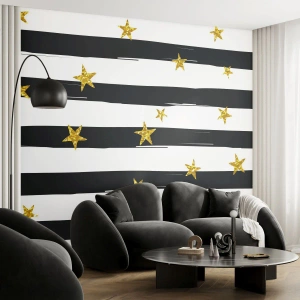 Fototapeta Samoprzylepna Deluxe Sticker - Wszyscy urodziliśmy się pod szczęśliwą gwiazdą - Grafika, Złota Gwiazda, Czarno-Białe Paski - 100x70 cm