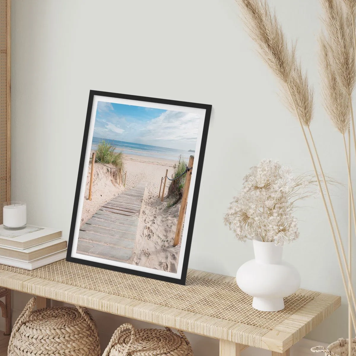 Plakat w czarnej ramie - Ścieżka na plażę z widokiem na morze - 50x70cm - Po horyzont - Nowoczesna dekoracja ścienna do salonu i sypialni ARTTOR
