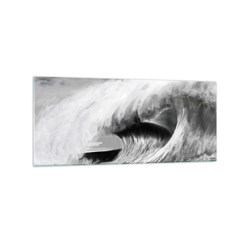 Obraz na szkle - Dramatyczna fala oceaniczna w monochromatycznym ujęciu - 120x50cm - Gniew oceanu - Nowoczesna dekoracja ścienna do salonu i sypialni ARTTOR