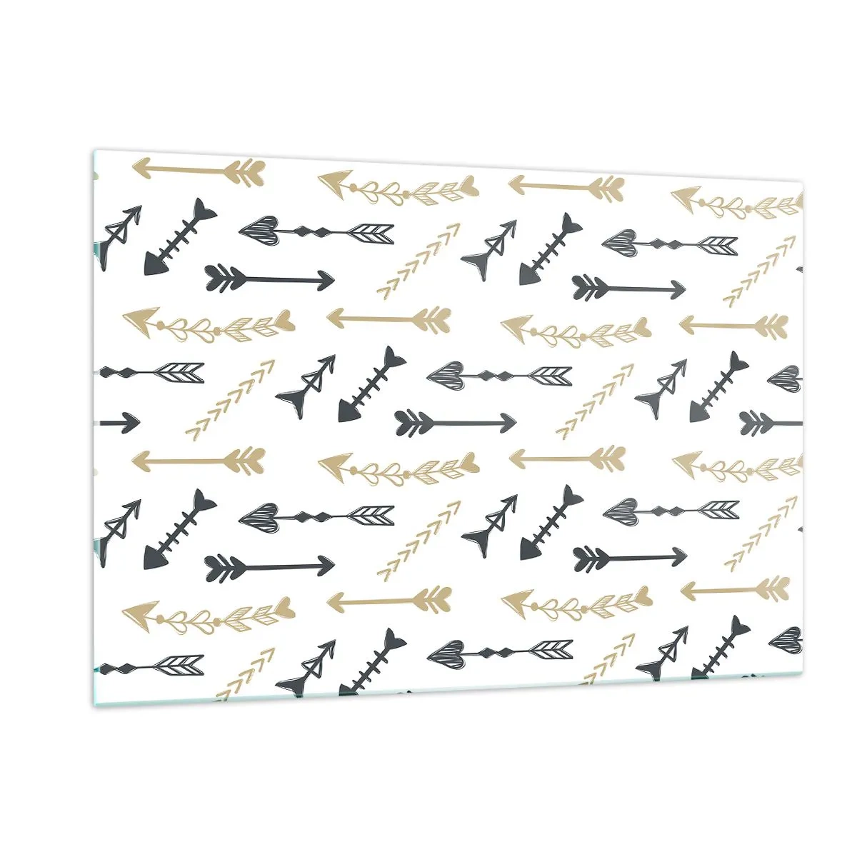 Obraz na szkle - Wzór strzał w różnych kolorach na białym tle - 120x80cm - Sen łucznika - Nowoczesna dekoracja ścienna do salonu, kuchni i sypialni ARTTOR