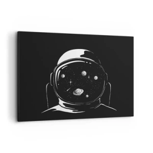 Obraz na płótnie - Astronautyczny hełm z widokiem na kosmos w minimalistycznym stylu - 100x70cm - Niezły widok - Nowoczesna dekoracja ścienna do salonu, kuchni i sypialni ARTTOR