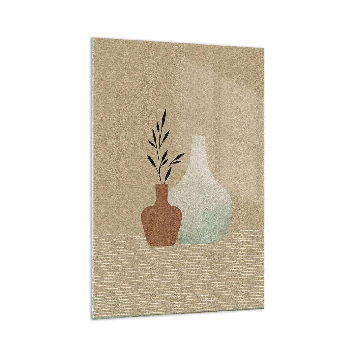 Obraz na szkle - Minimalistyczna kompozycja dwóch wazonów na beżowym tle - 70x100cm - Wazon i jego idea - Nowoczesna dekoracja ścienna do salonu i sypialni ARTTOR