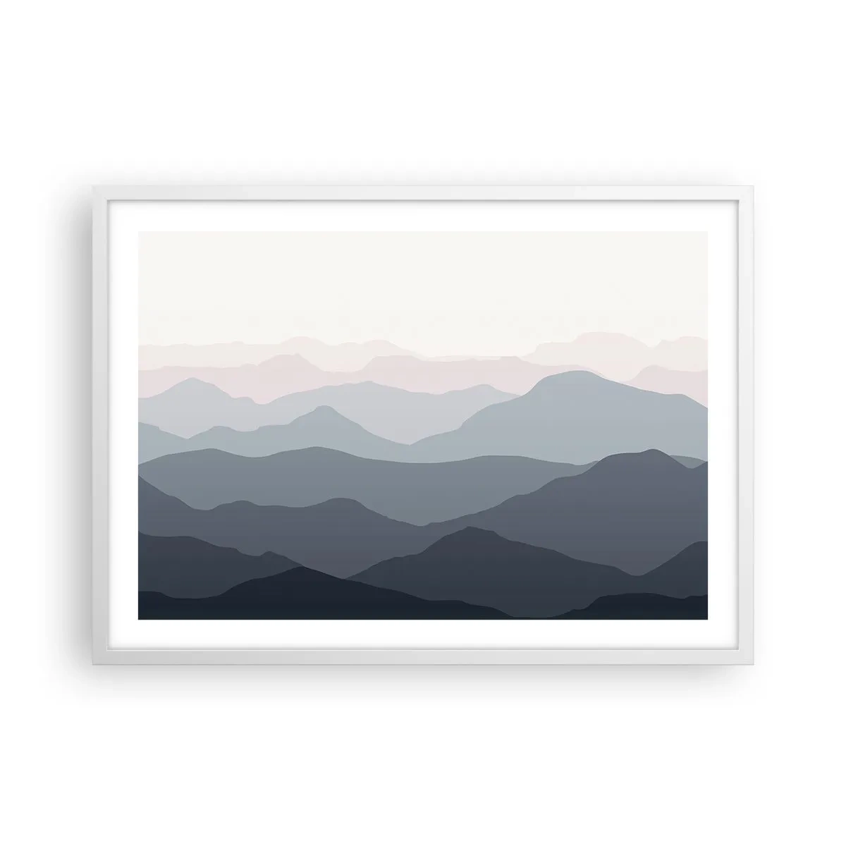 Plakat w białej ramie - Fale gór - 70x50 cm