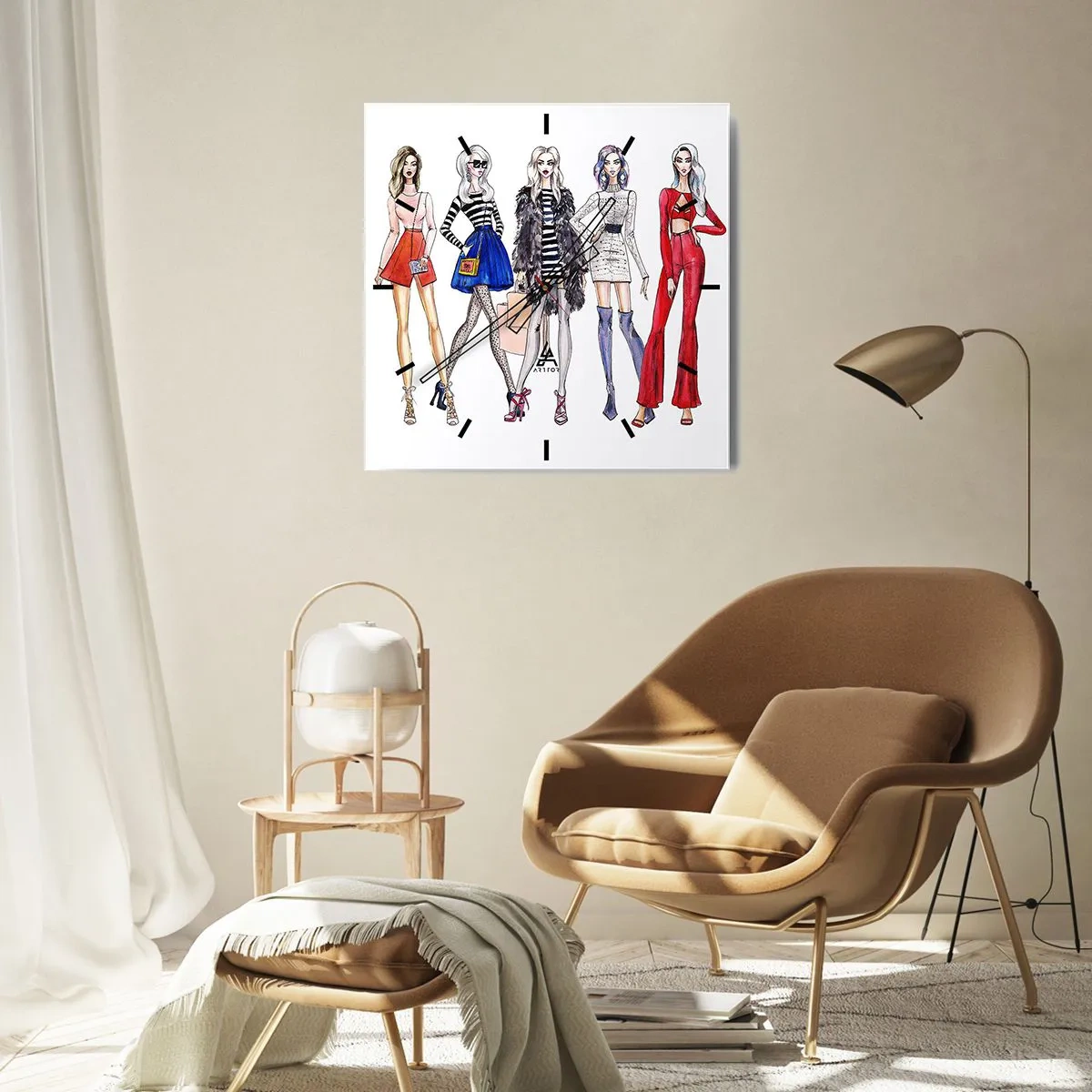 Zegar ścienny - Stylowe ilustracje modowych sylwetek - 30x30cm - Every week Fashion Week - Nowoczesna dekoracja ścienna do salonu i sypialni ARTTOR