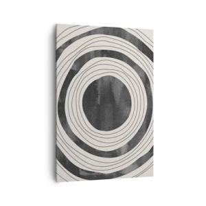 Obraz na płótnie - Czarno-białe koncentryczne okręgi na jasnym tle - 70x100cm - W samo sedno - Nowoczesna dekoracja ścienna do salonu i sypialni ARTTOR