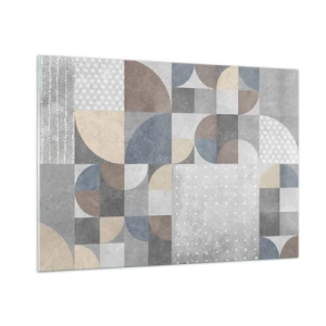 Obraz na szkle - Abstrakcyjna kompozycja geometryczna z różnymi kształtami i odcieniami szarości - 100x70cm - Ceramiczna fantazja - Nowoczesna dekoracja ścienna do salonu, kuchni i sypialni ARTTOR