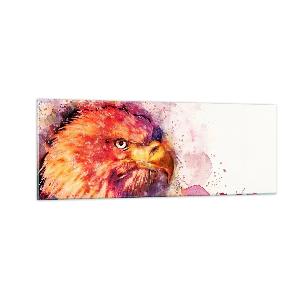 Obraz na szkle - Portret orła w artystycznych akwarelowych barwach - 140x50cm - Nie chcesz wiedzieć, o czym myślę - Nowoczesna dekoracja ścienna do salonu i sypialni ARTTOR