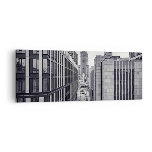 Obraz na płótnie - Panorama Warszawy z widokiem na Pałac Kultury i otaczające budynki - 140x50cm - Warszawska dolina - Nowoczesna dekoracja ścienna do salonu i sypialni ARTTOR
