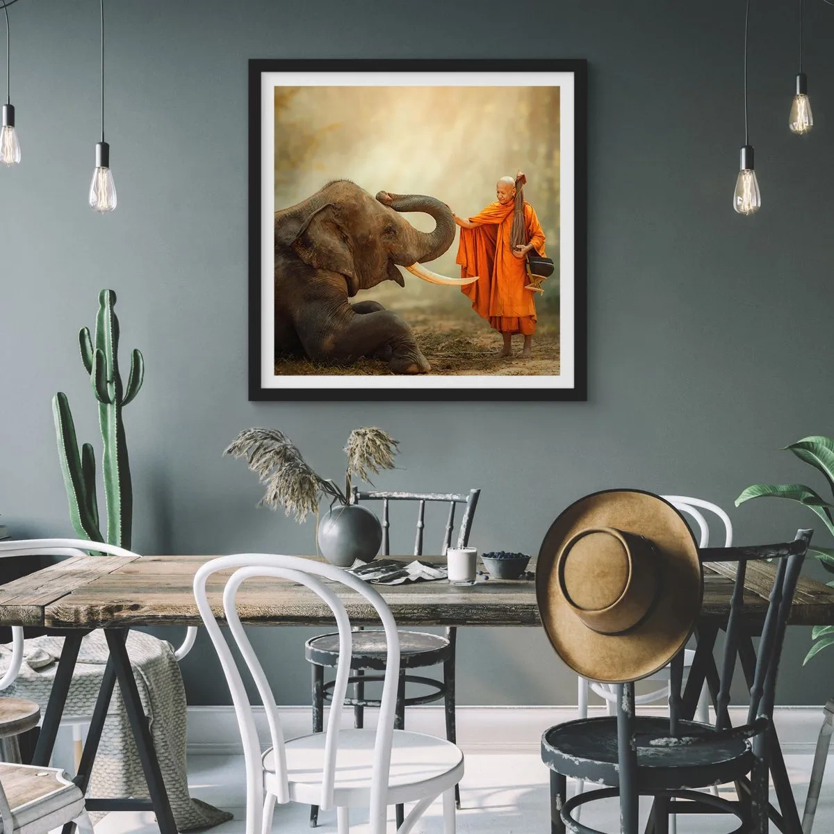 Plakat w czarnej ramie - Spotkanie w podróży - 50x50 cm