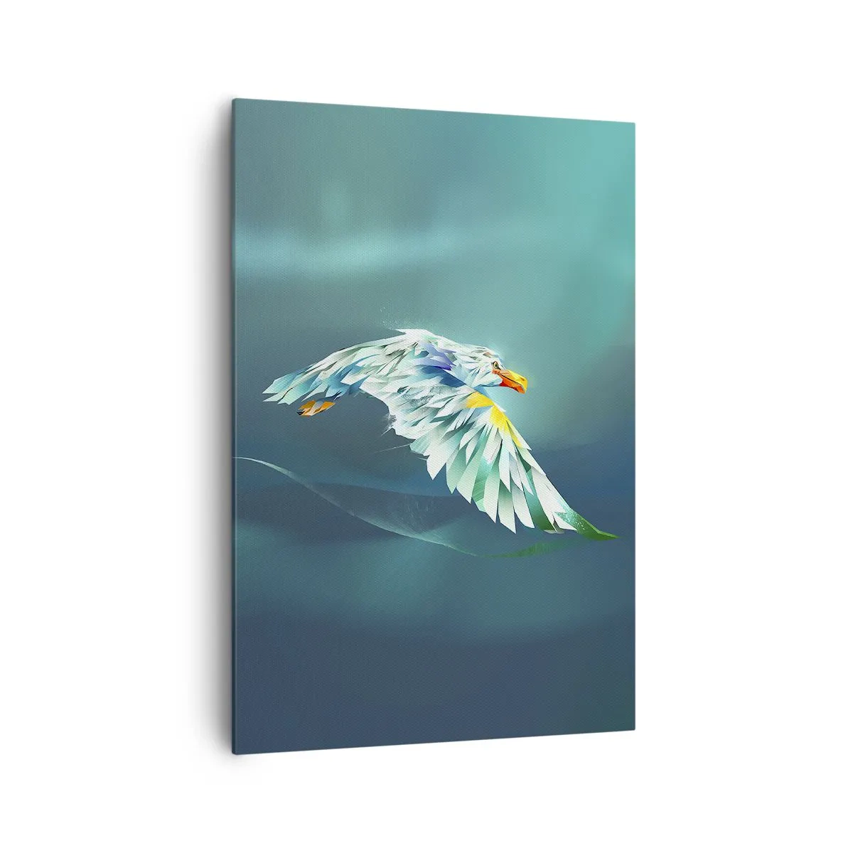 Obraz na płótnie - Abstrakcyjny orzeł w locie na tle turkusowego nieba - 70x100cm - Orla twych lotów potęga - Nowoczesna dekoracja ścienna do salonu i sypialni ARTTOR