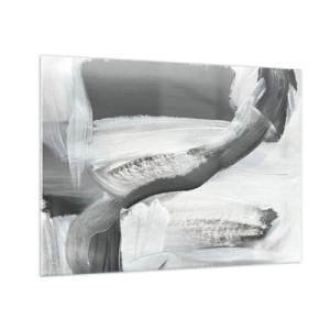 Obraz na szkle - Czarno-biała abstrakcja z dynamicznymi pociągnięciami pędzla - 70x50cm - Zdecydowanym ruchem - Nowoczesna dekoracja ścienna do salonu i sypialni ARTTOR