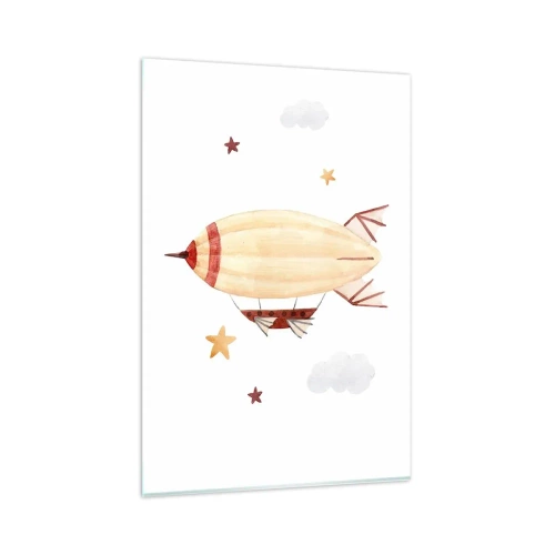 Obraz na szkle - Ręcznie malowany sterowiec na tle gwiazd - 80x120cm - Powietrzny statek - Nowoczesna dekoracja ścienna do salonu i sypialni ARTTOR