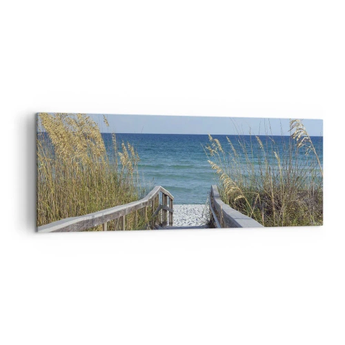 Obraz na płótnie - Ścieżka na plażę z widokiem na morze - 140x50cm - W słońcu, na wietrze - Nowoczesna dekoracja ścienna do salonu i sypialni ARTTOR