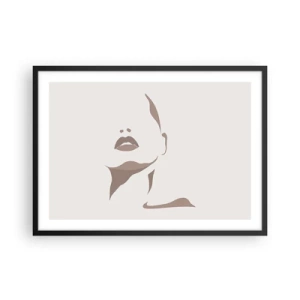 Plakat w czarnej ramie - Minimalistyczny kontur kobiecej twarzy w delikatnych beżach - 70x50cm - Stworzona ze światła i cienia - Nowoczesna dekoracja ścienna do salonu i sypialni ARTTOR