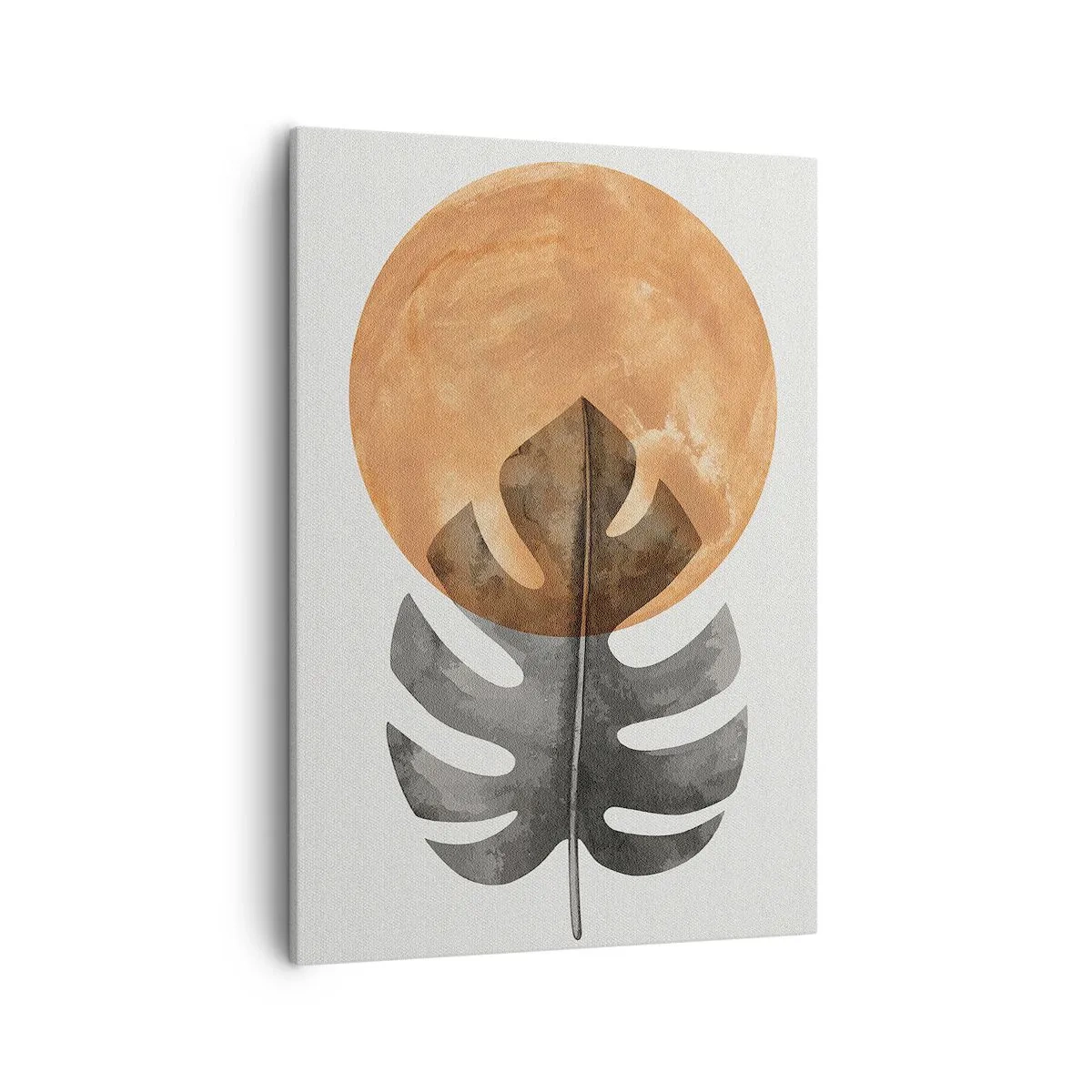 Obraz na płótnie - Grafika z liściem monstery na tle ciepłego słońca - 50x70cm - Zawsze słońce - Nowoczesna dekoracja ścienna do salonu, kuchni i sypialni ARTTOR