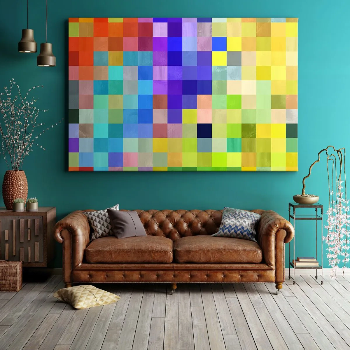 Obraz na płótnie - Kolorowa mozaika kwadratów w różnorodnych barwach - 70x50cm - Każdy inny, wszystkie równe - Nowoczesna dekoracja ścienna do salonu i sypialni ARTTOR